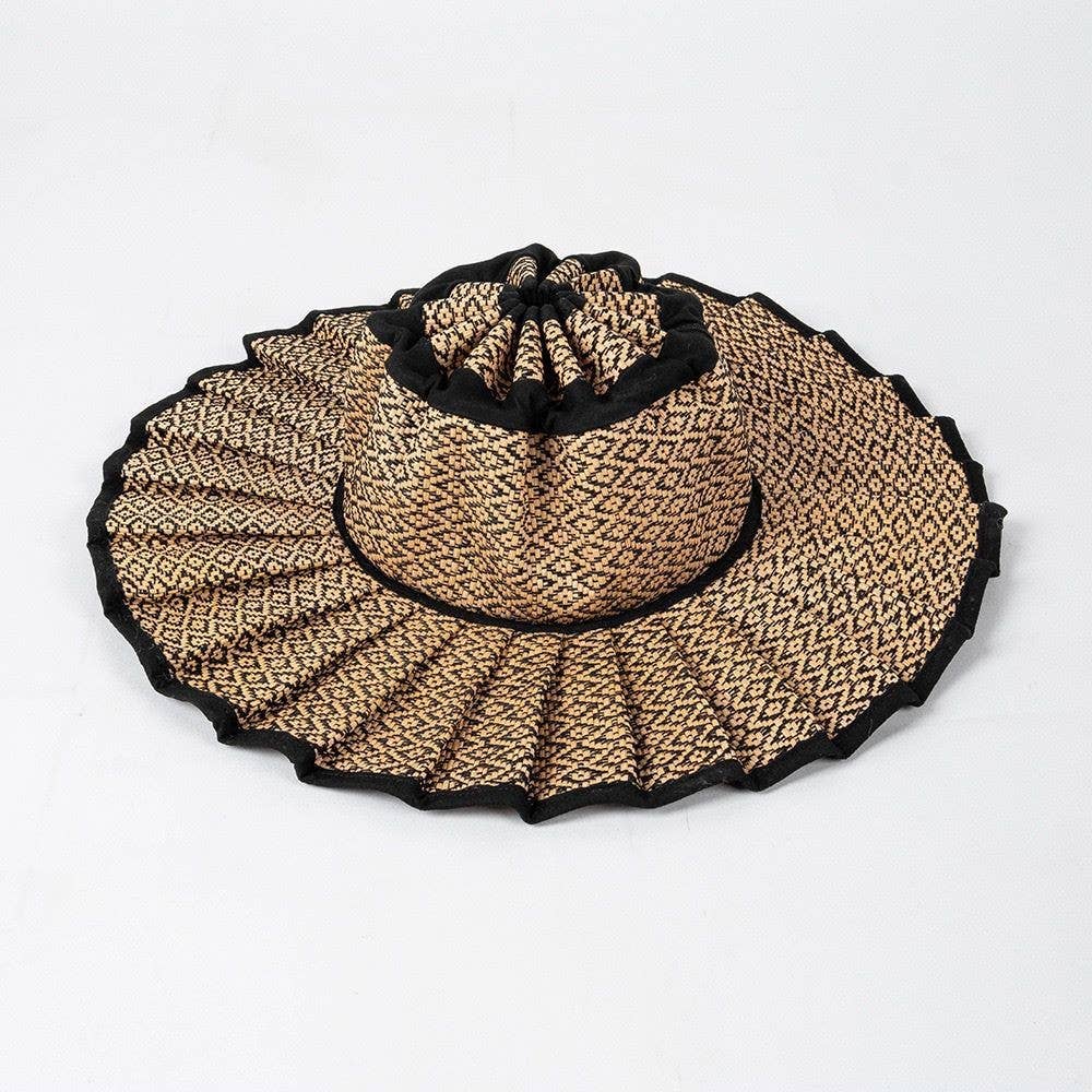 Ruffle Check Straw Hat Plaid Straw Sun Hat: TGrass / M