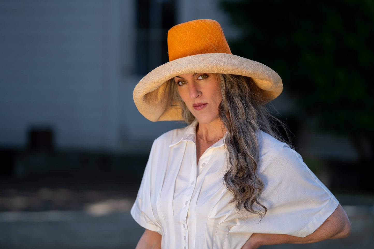 Monica 5" & 7" Wide Brim Two Tone Packable Straw Sun Hats: Saffron Two Tone / 7" Brim
