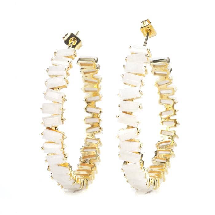 Thea Hoop Medium Earring - (12 Gemstone Options): Green Onyx