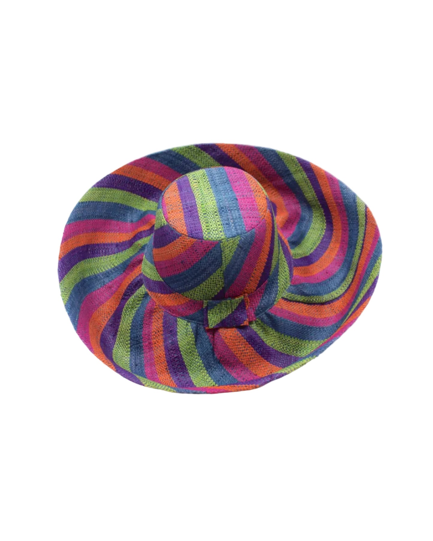 Monica 5" & 7" Wide Brim Stripe Packable Straw Sun Hats: Lemonade Swirl / 7 Inch