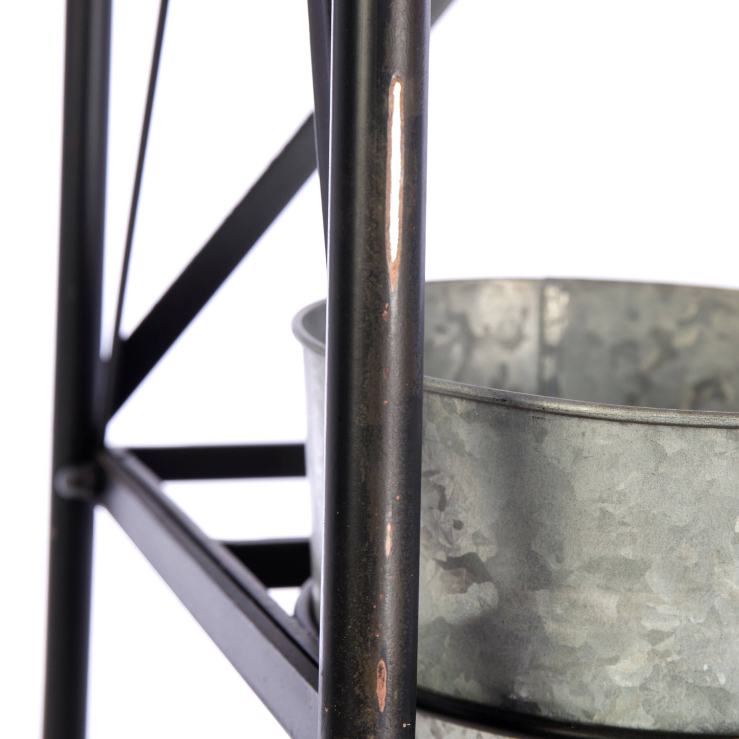 Galvanized Metal 3-Tier Display Stand w/15 Buckets