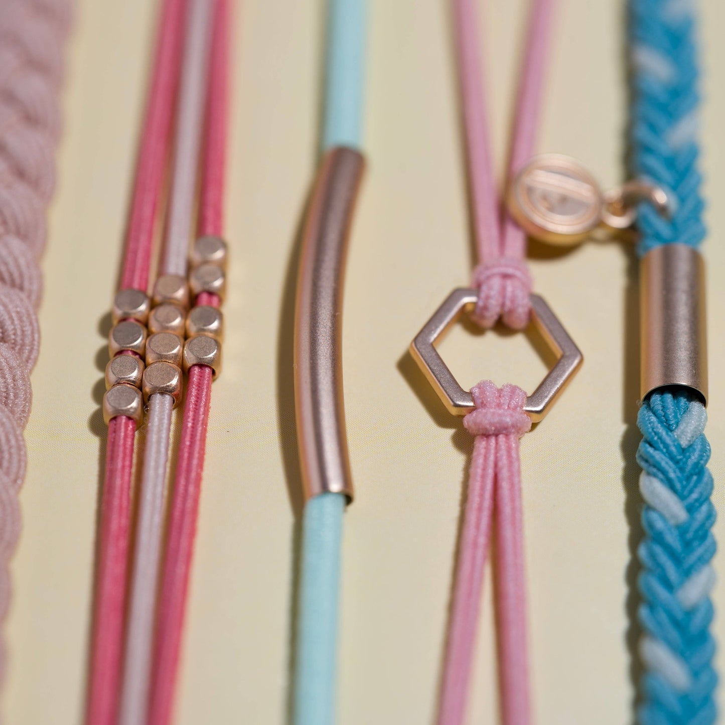 "Live" Teal and Coral with Gold Accent Hair Tie Bracelets: Medium