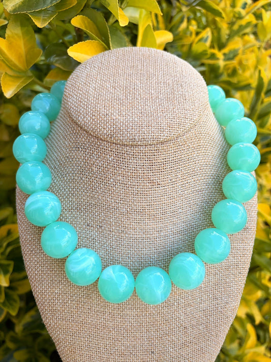 Seafoam Beaded Necklace – Aqua Mint Statement Necklace (16”)
