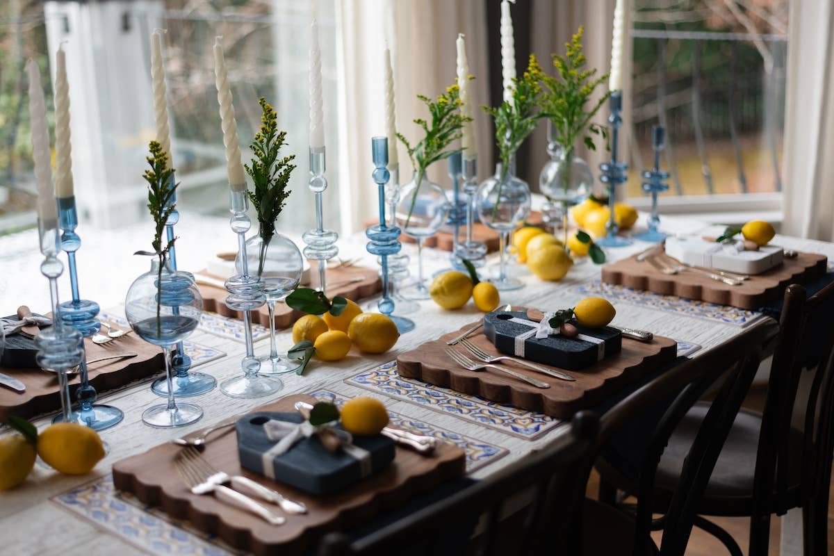 Glass Candlestick Pair, Small, Sapphire Blue