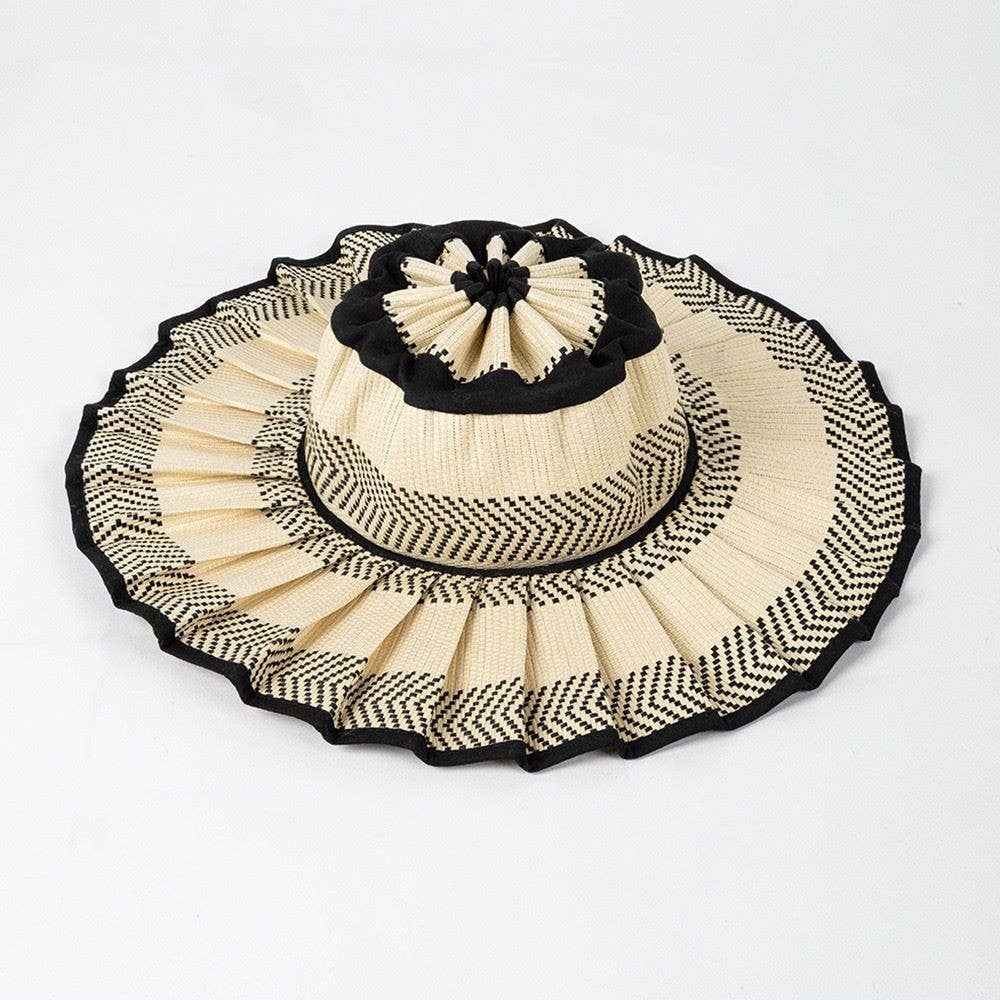 Ruffle Check Straw Hat Plaid Straw Sun Hat: TGrass / M