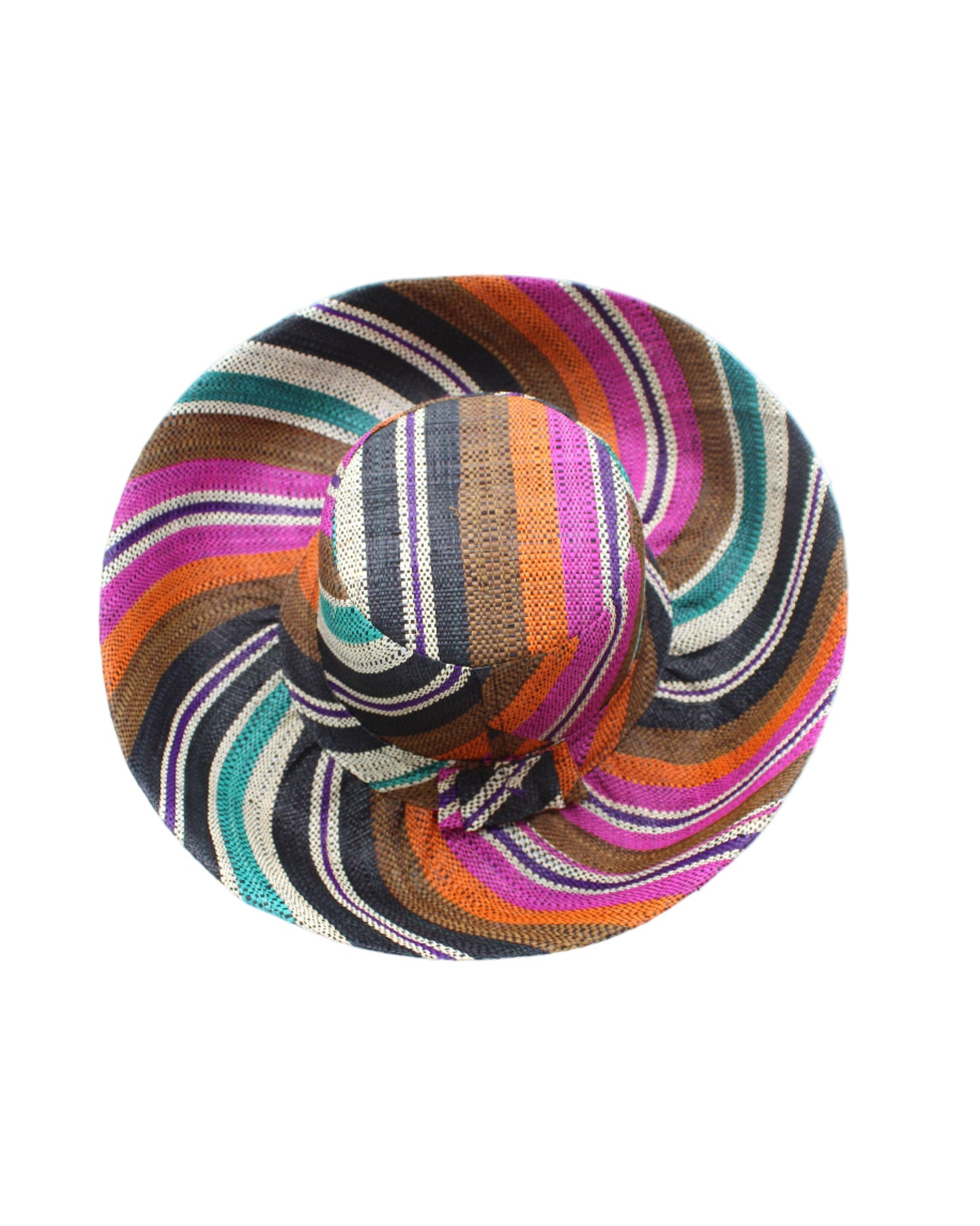 Monica 5" & 7" Wide Brim Stripe Packable Straw Sun Hats: Taffy Stripe / 5 Inch