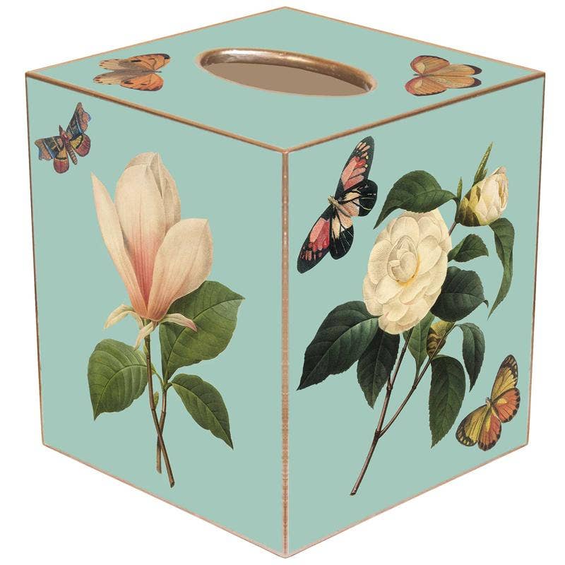 Aqua Floral Tissue Box Cover: Paper Mache - Sotre Collection
