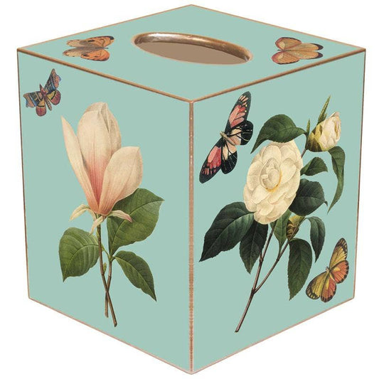 Aqua Floral Tissue Box Cover: Paper Mache - Sotre Collection