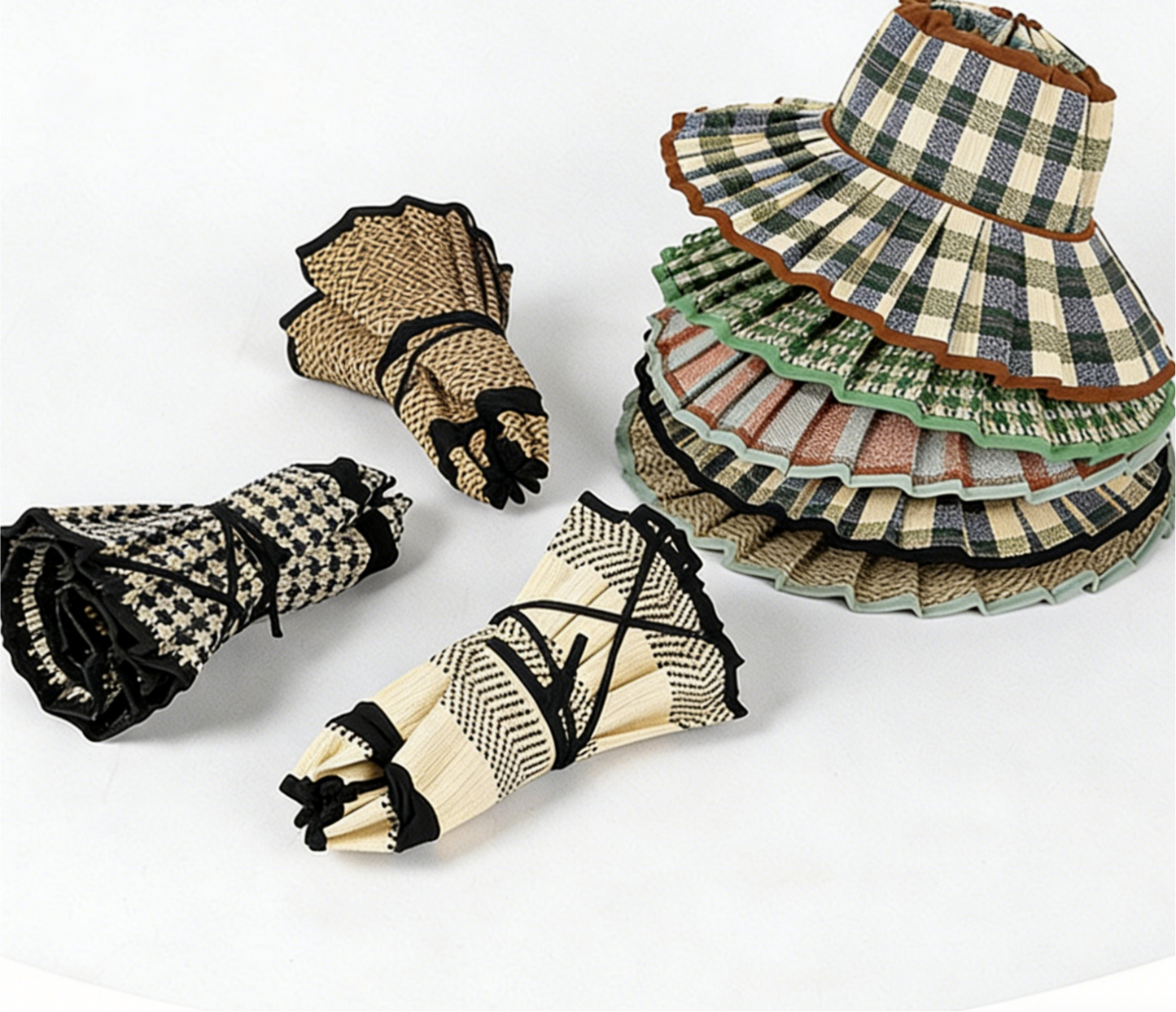 Ruffle Check Straw Hat Plaid Straw Sun Hat: TGrass / M