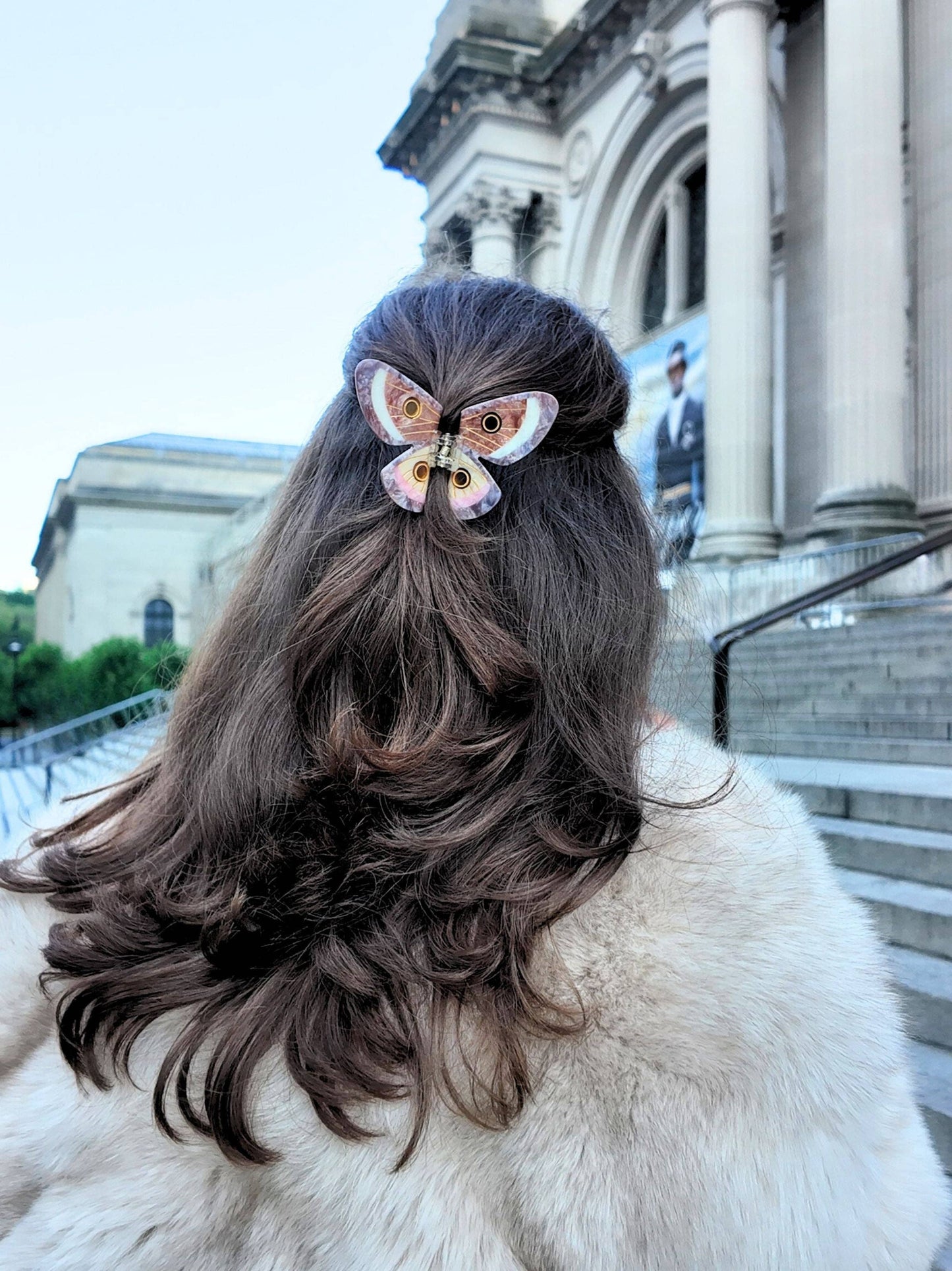 Hand-painted Emperor Silk Moth Claw Hair Clip | Eco-Friendly: Brown