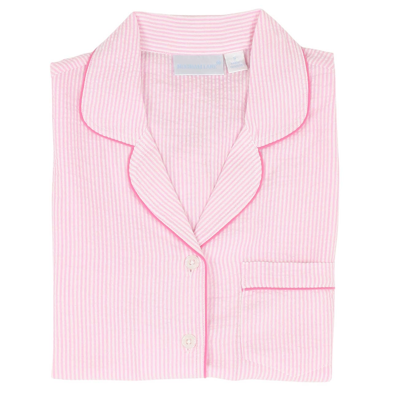 Pink Seersucker-Pink Short Sleeve Shorty Pajamas: XS