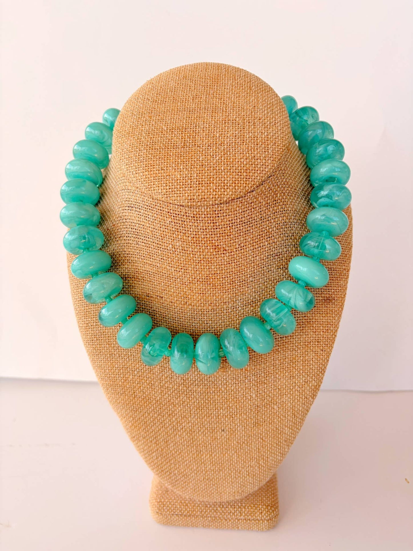 Rory Aqua Green Beaded Necklace – Bright Statement Rondelle Necklace (18”)