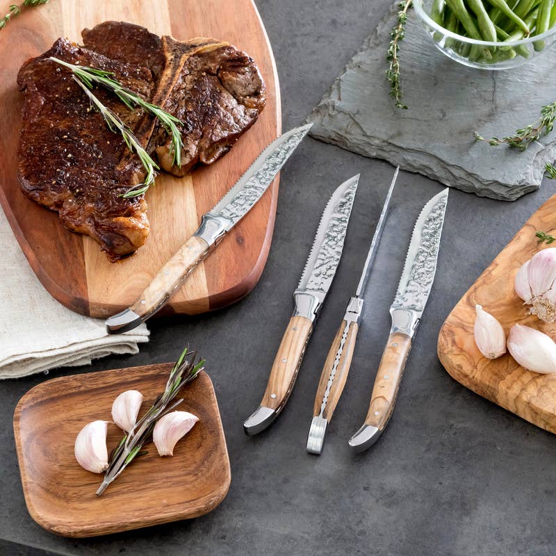 Laguiole Connoisseur Olivewood BBQ Steak Knives, Set of 4