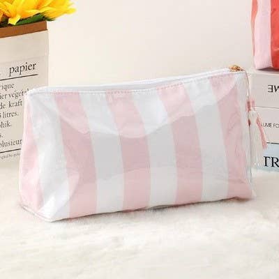 TRAVEL STRIPE COSMETIC MAKEUP POUCH BAG | 40P594: NAVY WHITE