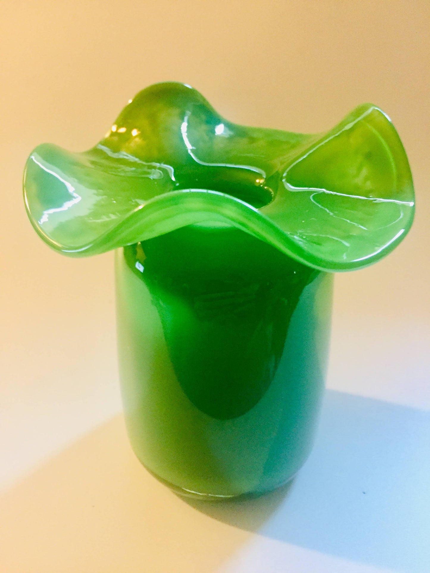 Ruffle Bud vase: Light Blue / Blown Glass / 5”x4”