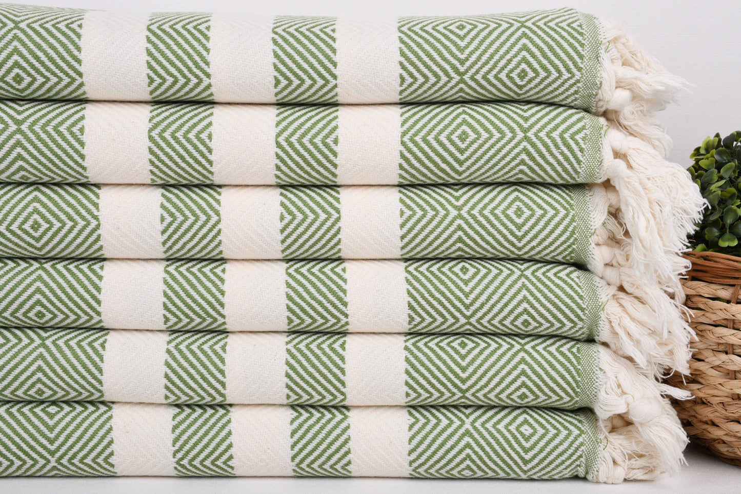 Organic Kitchen Towel, Embroidered Hand Towel, Khaki Green