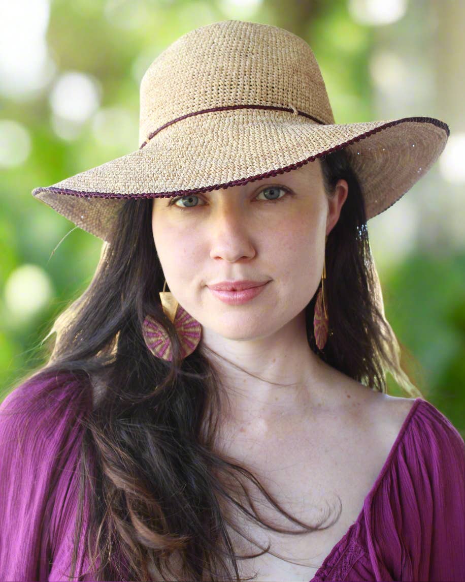 Rachel 4" Brim Crochet Straw Sun Hats with Colored Edge: Saffron