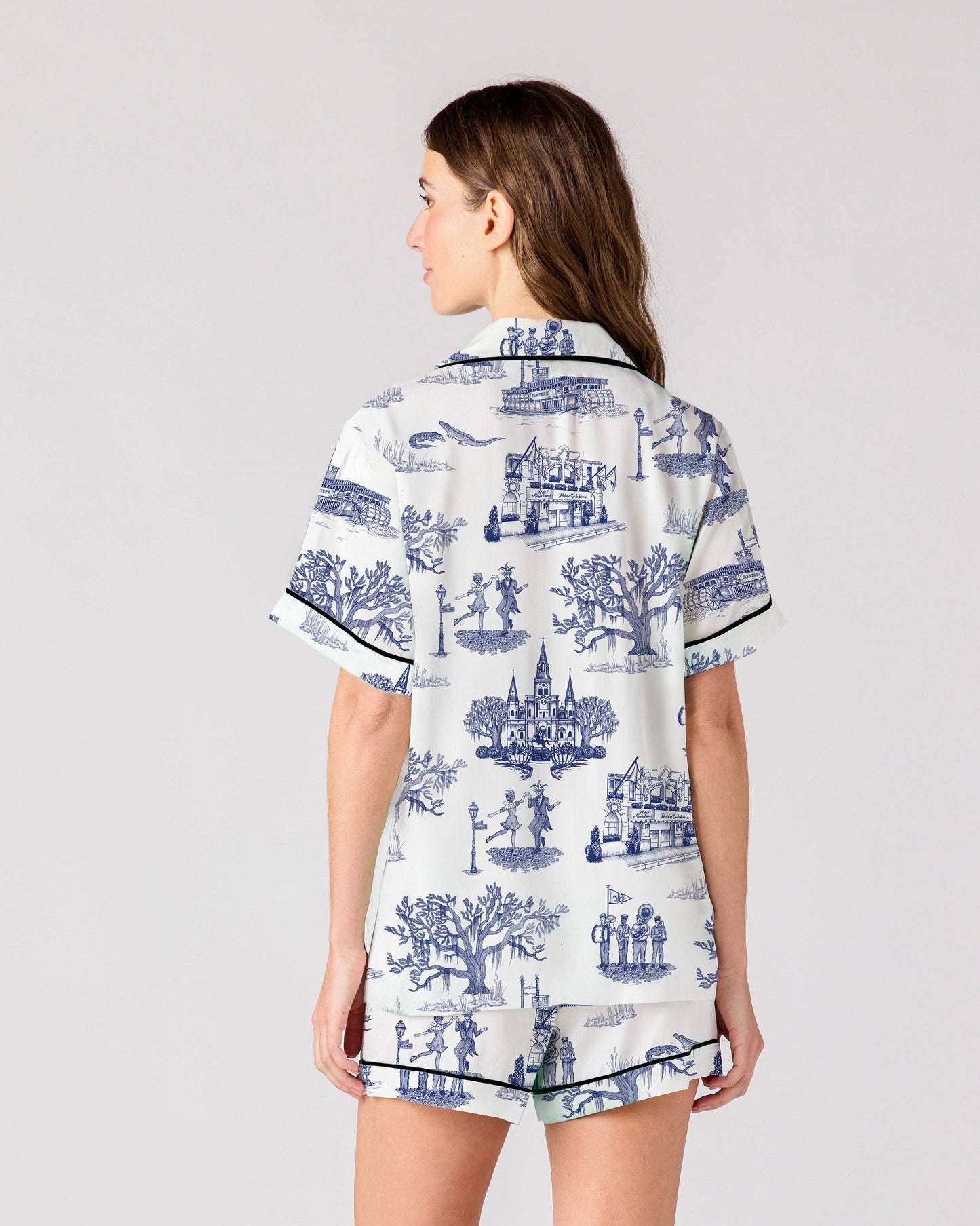 New Orleans Toile Pajama Shorts Set: Navy