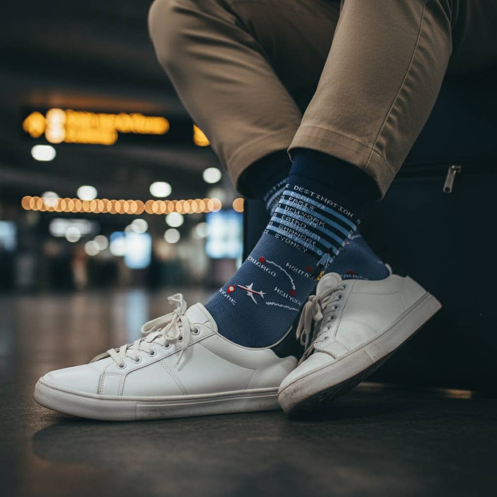 "Frequent Flyer" Travel Themed Fine Men's Socks