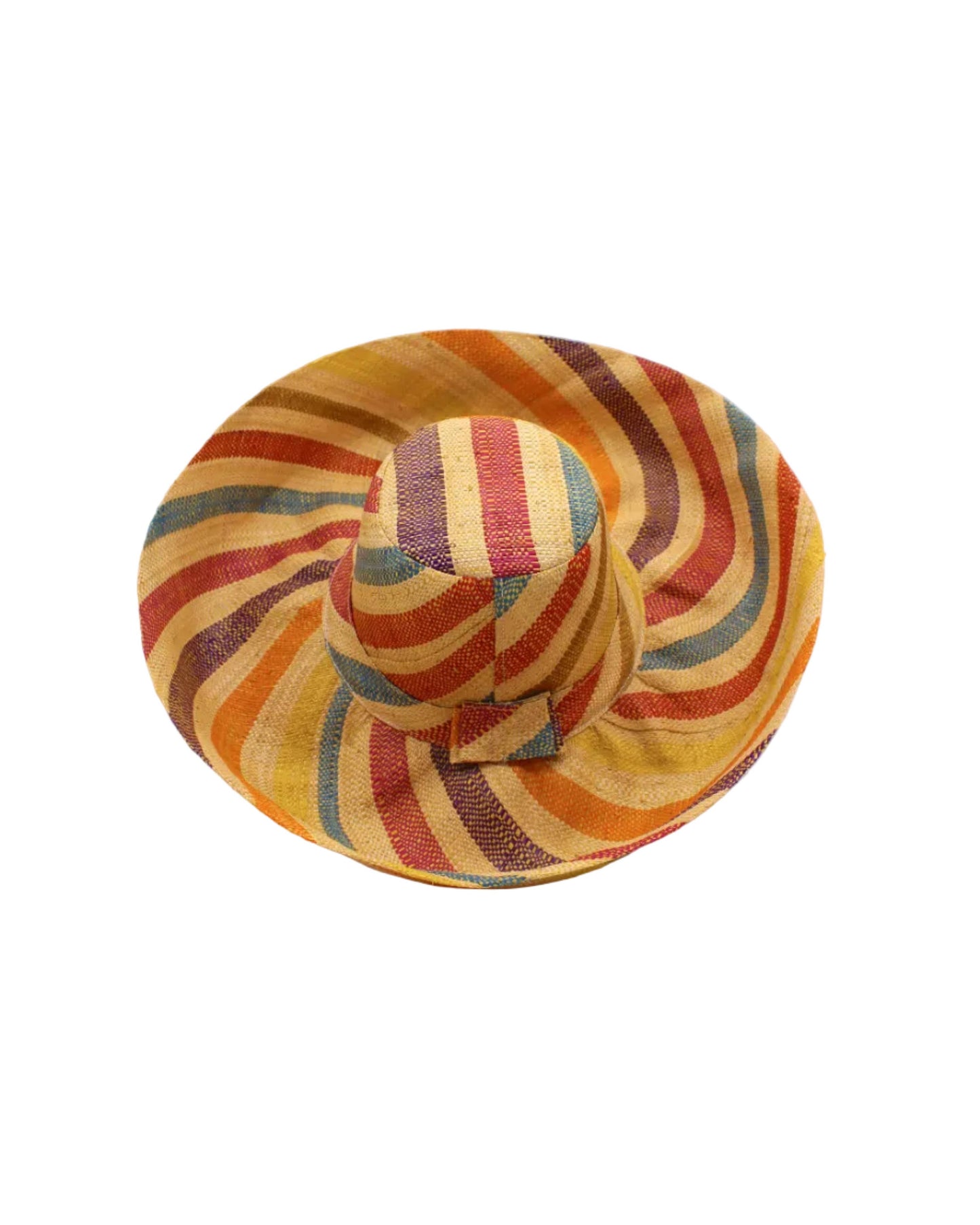 Monica 5" & 7" Wide Brim Stripe Packable Straw Sun Hats: Blue Swirl / 7 Inch