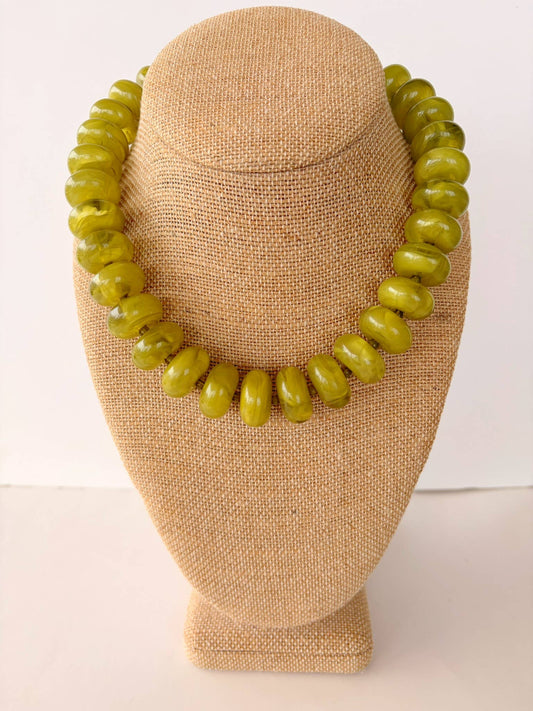 Green Rondelle Beaded Necklace – Bold Statement Layering Necklace (18”)