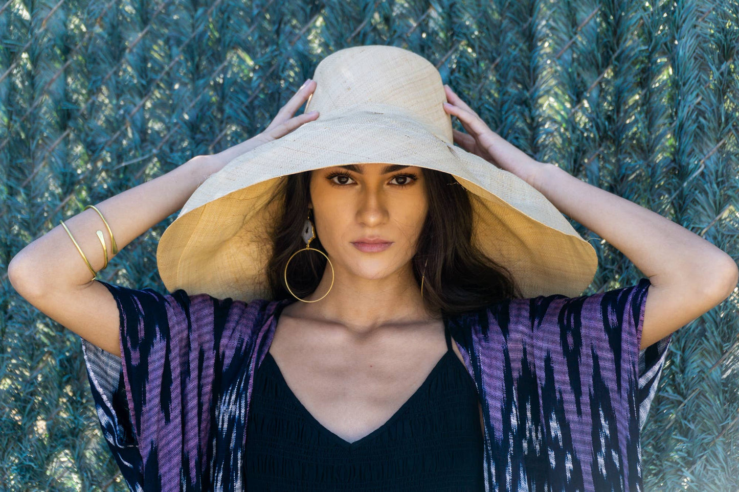 Monica 5" & 7" Wide Brim Solid Color Packable Straw Sun Hats: Denim / 5 Inch