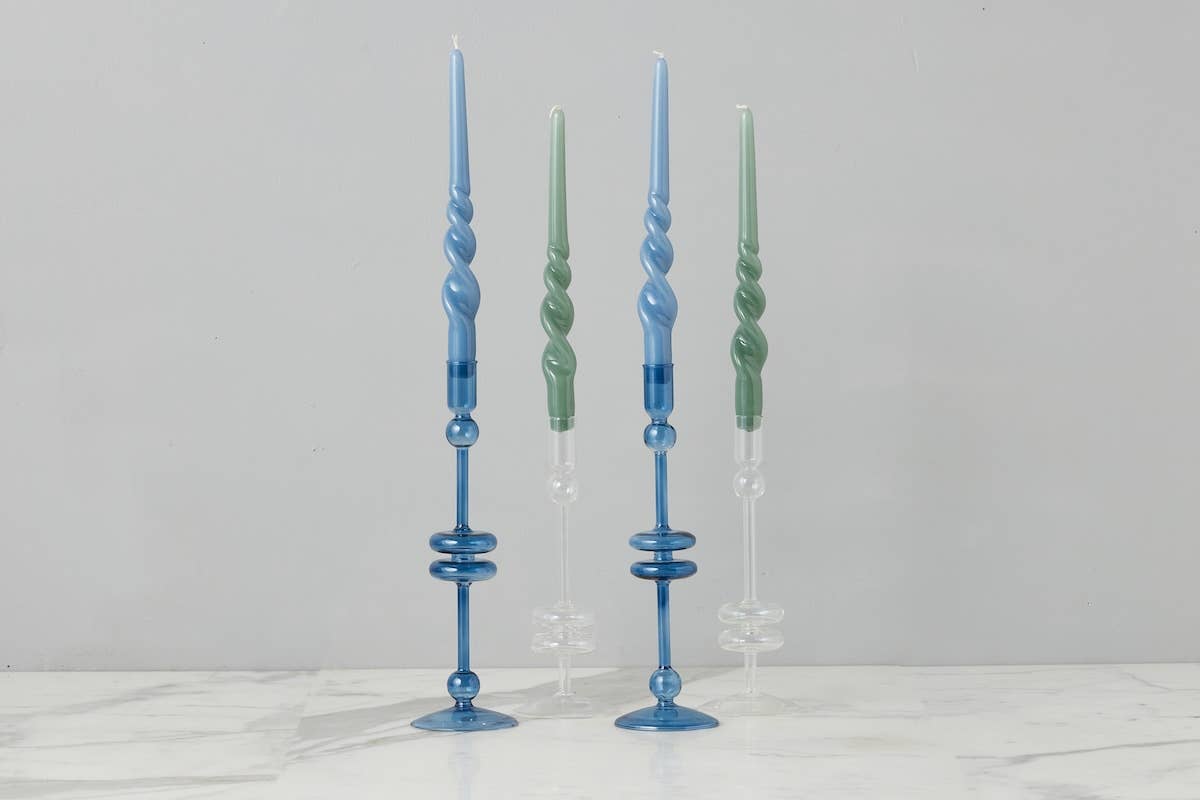 Glass Candlestick Pair, Medium, Clear