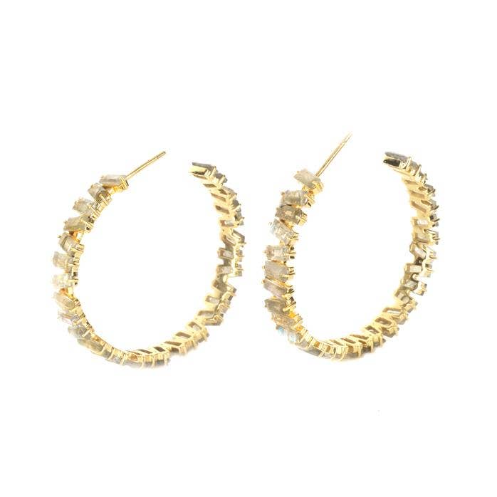 Thea Hoop Medium Earring - (12 Gemstone Options): Green Onyx