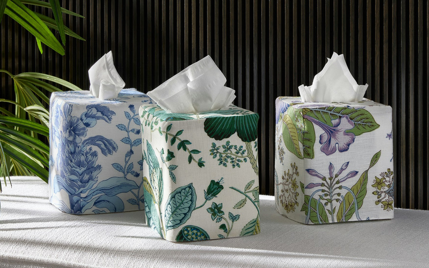 Pomegranate Linen Tissue Box Cover Porcelain Blue
