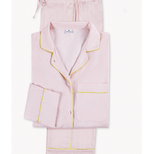 Jasper Pajama Set - Peony with Lemon Piping
