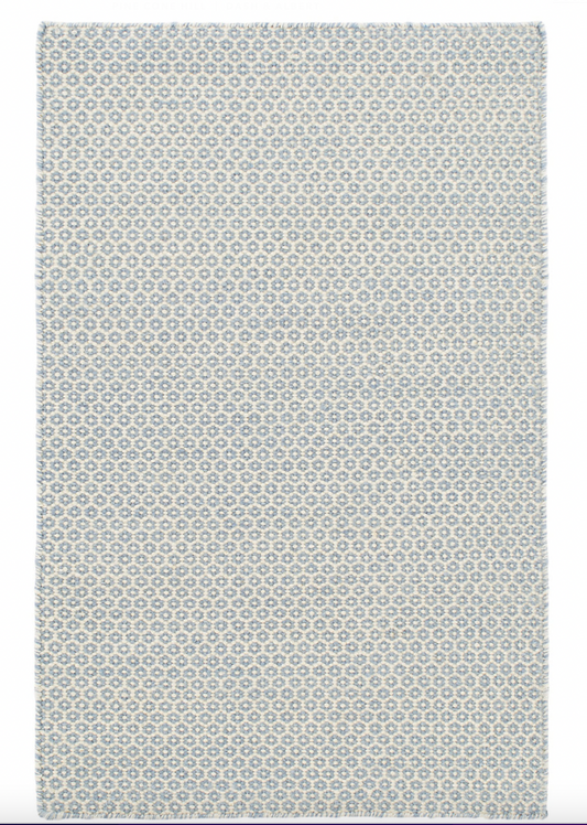 Hand Woven French Blue and Ivory Wool Rug