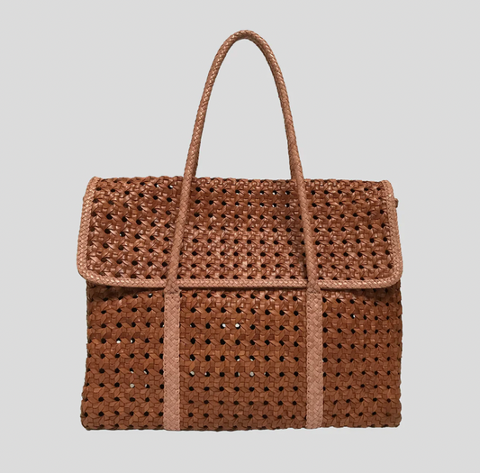 Violette Leather Bag in Tan and Natural - PREORDER for May 1 ship date