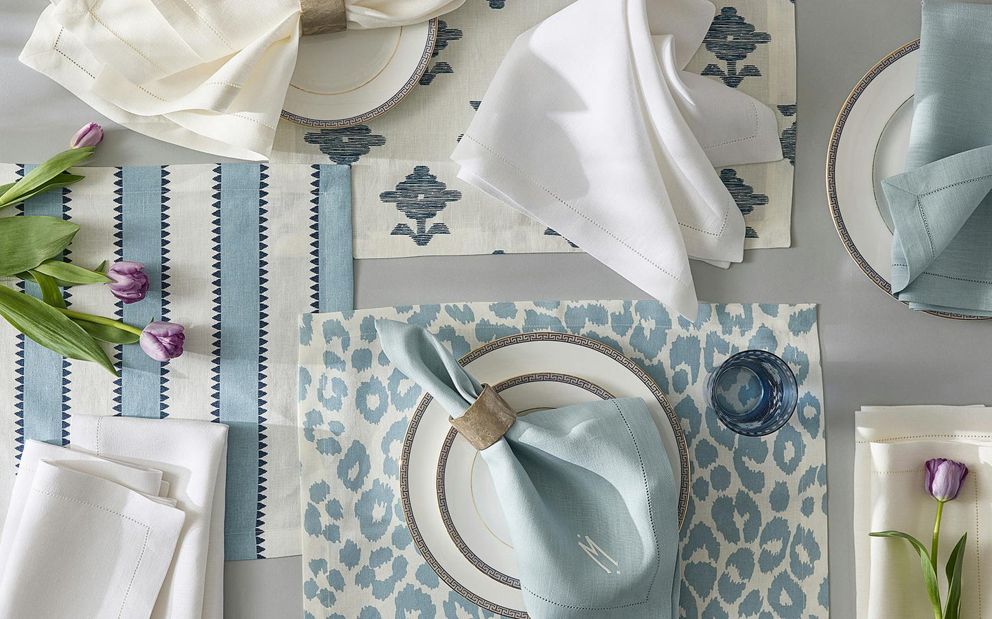 Valentina Hemstitch Napkin Set of 4 Sky