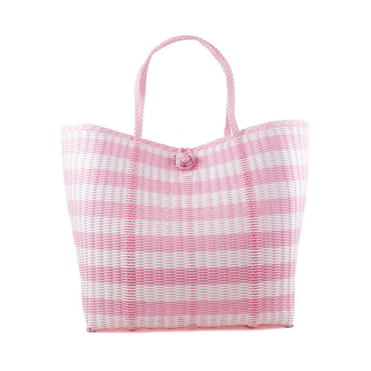 Large Pink and White Striped Tote