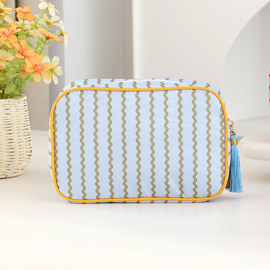 Striped Cosmetic Bag Tassel Zip Makeup Bag: Grass / M