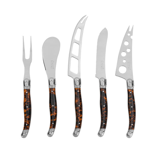 Laguiole 5-Piece Artisan Tortoise Shell Cheese Knife Set