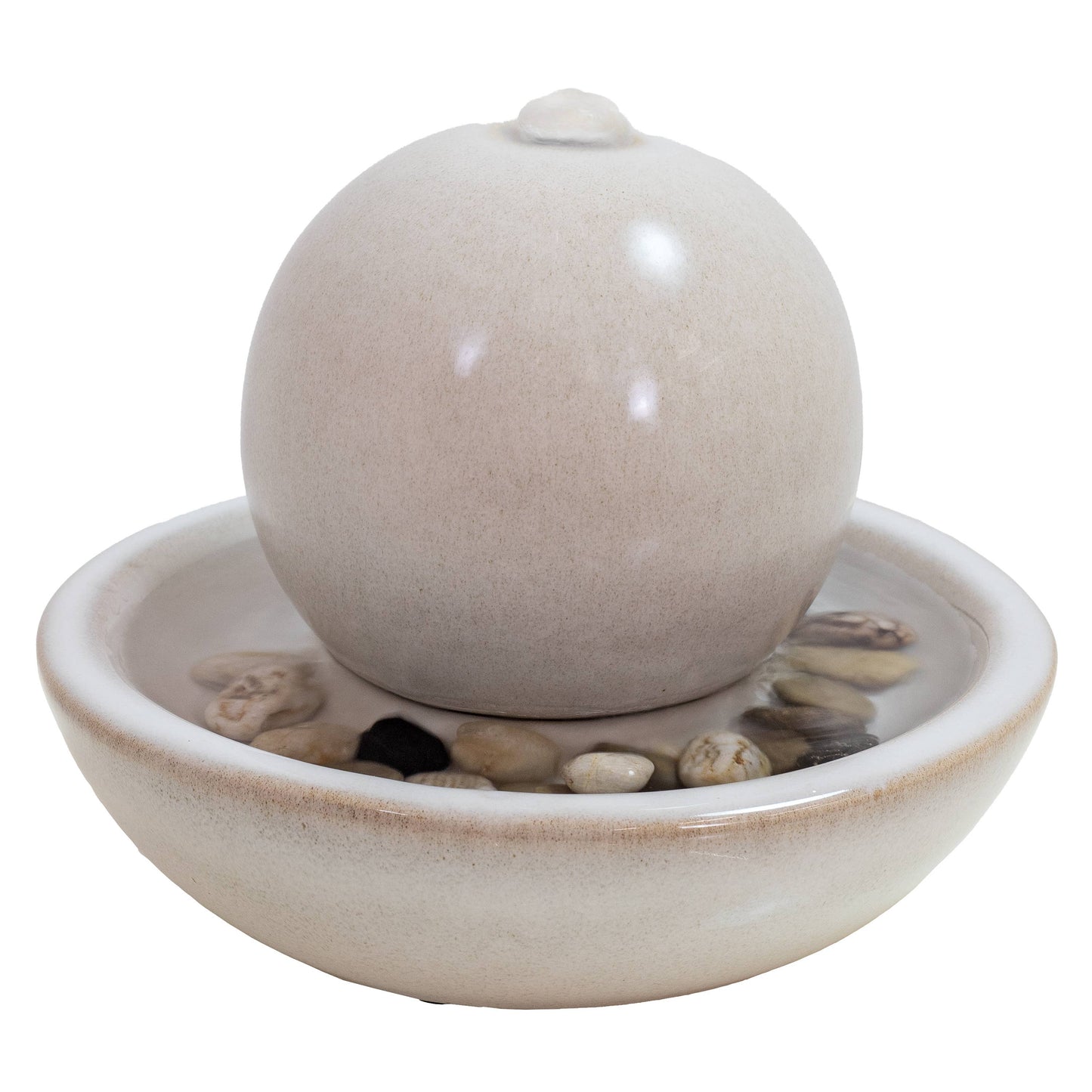 Ceramic Indoor Tabletop Water Fountain with Orb - White
