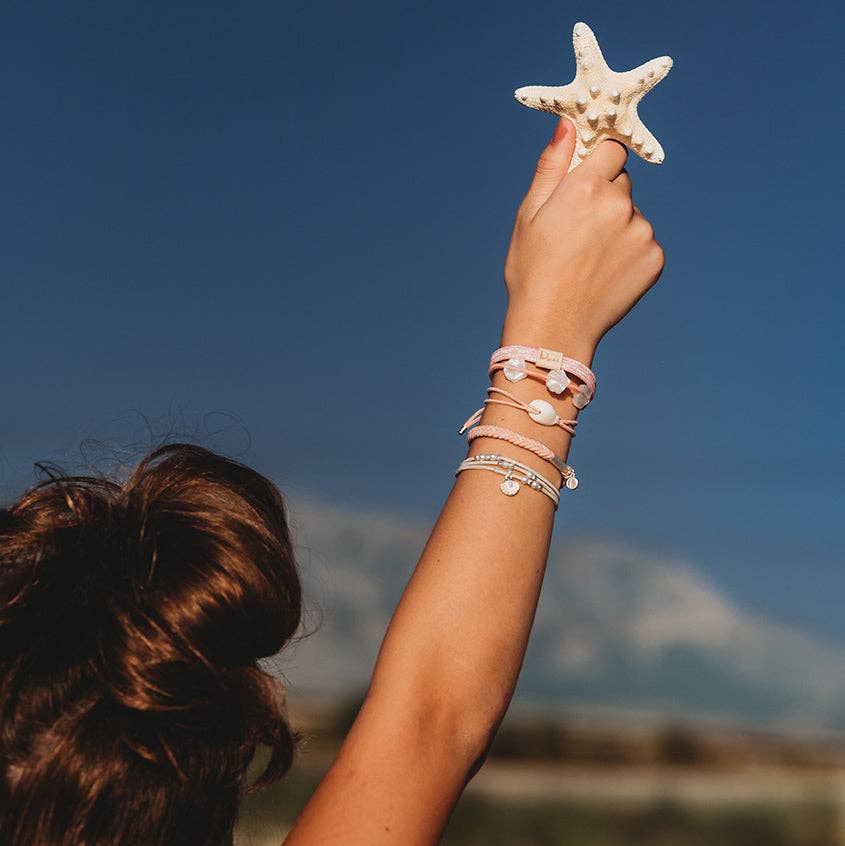 "Shimmer" Coral with Shell Hair Tie Bracelets: Medium