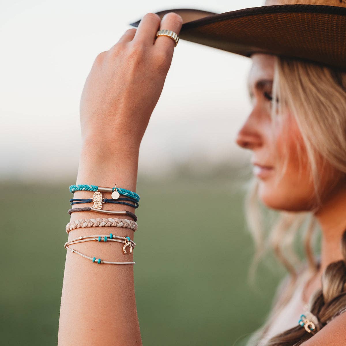 "Stride" Turquoise with Gold Cowboy Boot Hair Tie Bracelets: Medium