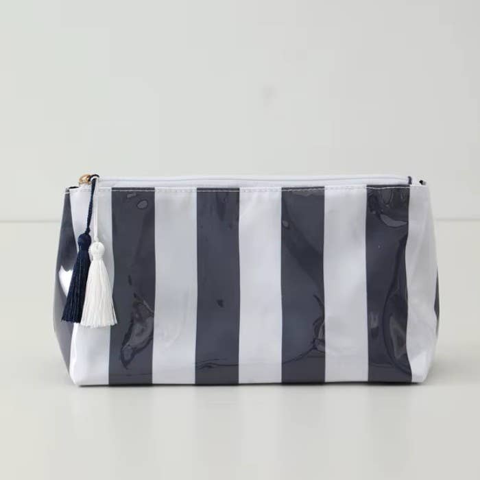TRAVEL STRIPE COSMETIC MAKEUP POUCH BAG | 40P594: PINK GREEN