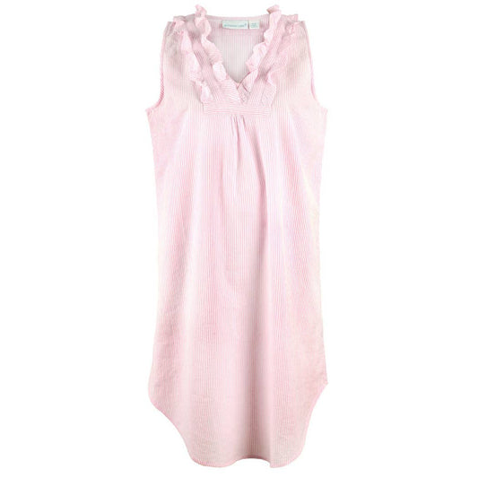 Pink Seersucker ~ Sleeveless Ruffled Nightgown: S/M