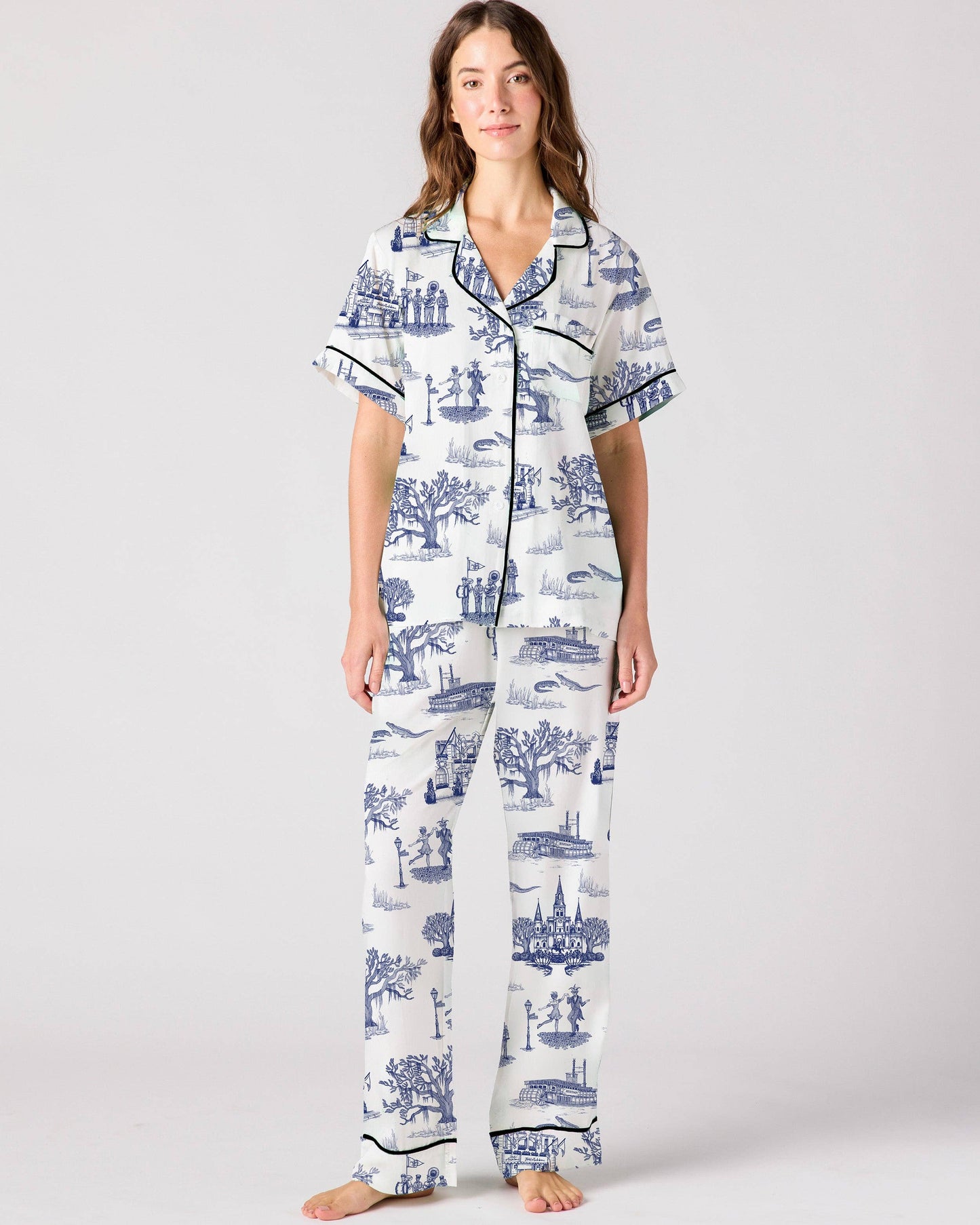 New Orleans Toile Pajama Pants Set: Navy / M