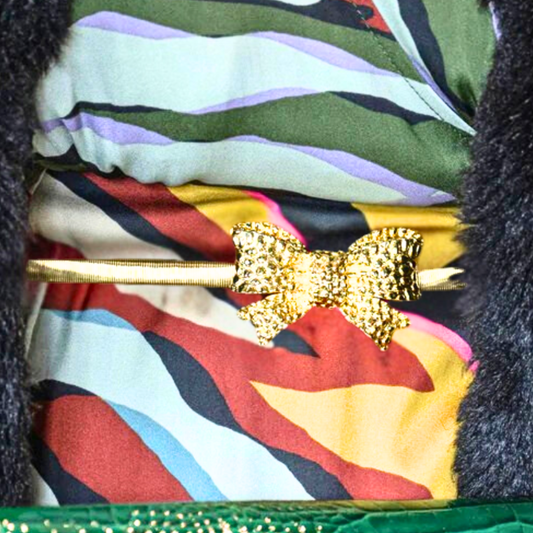Bow Stretch Metal Belt Set w/ Metallic Gold Finish