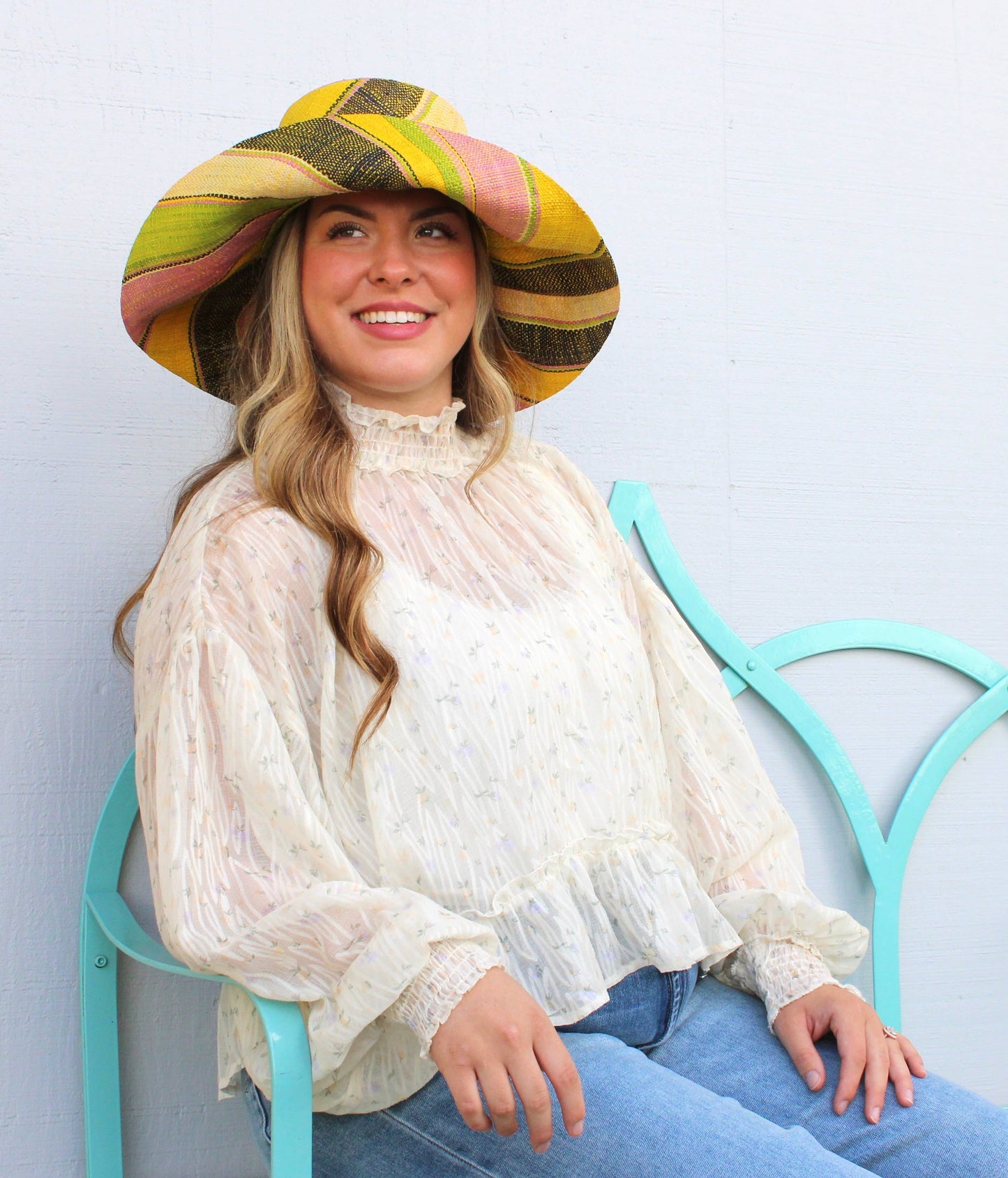 Monica 5" & 7" Wide Brim Stripe Packable Straw Sun Hats: Olive Swirl / 7 Inch