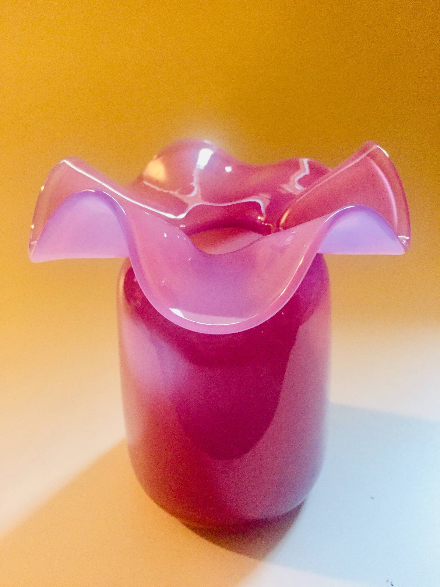 Ruffle Bud vase: Light Blue / Blown Glass / 5”x4”