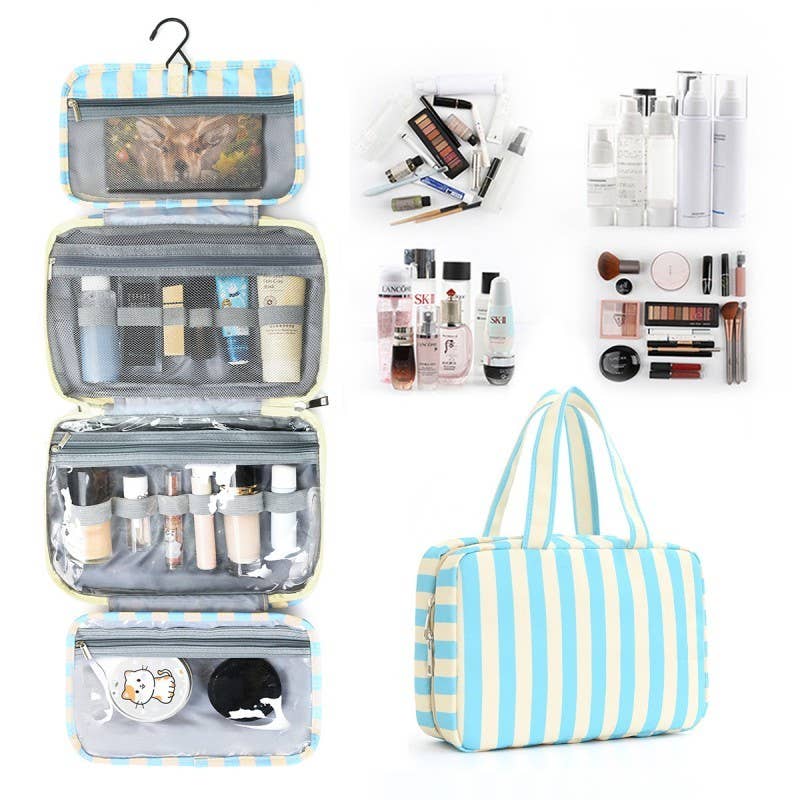 Striped Hanging Toiletry & Makeup Organizer Bag | 40P599: PINK GREEN