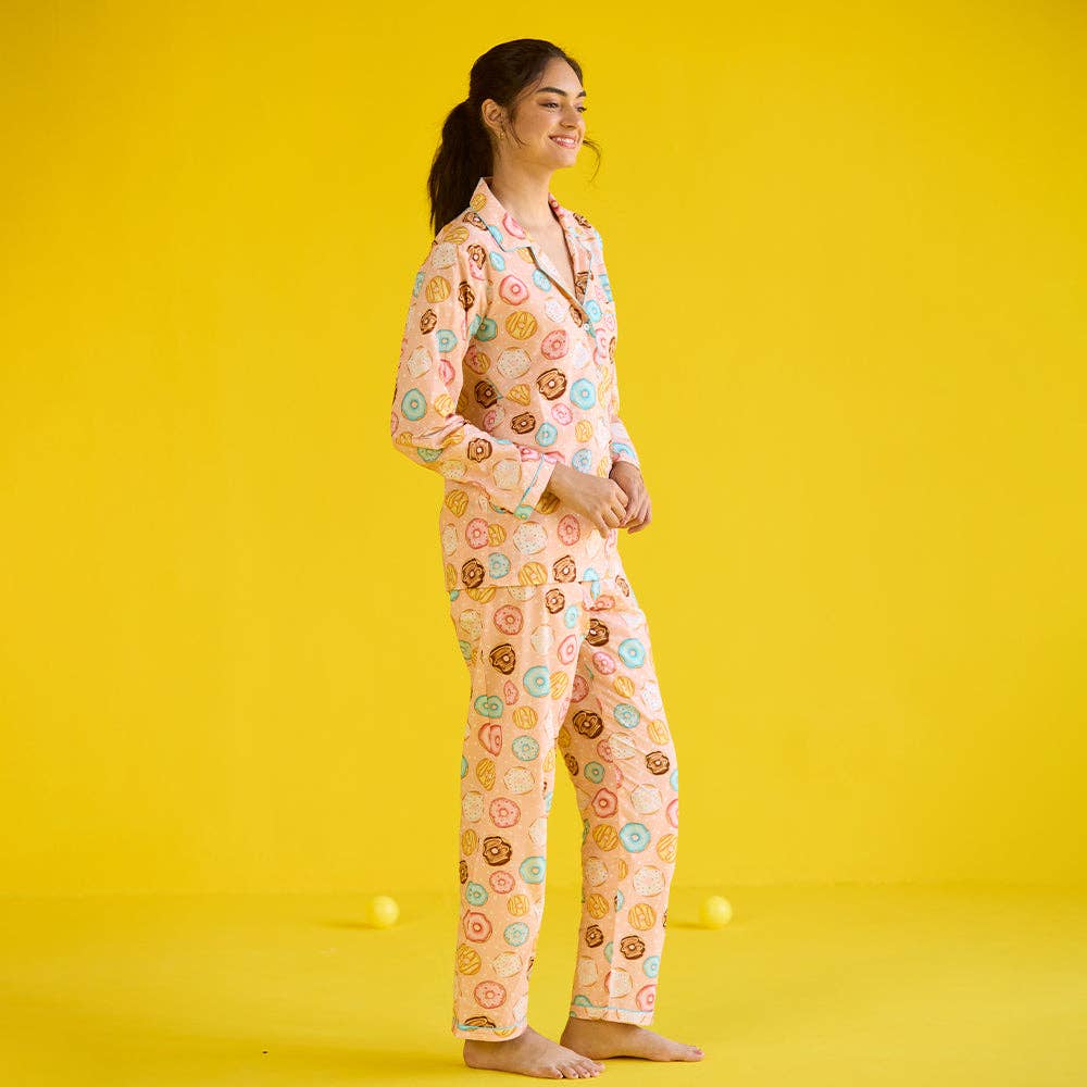 Women Doughnut Peach Pima Pajama Set: M