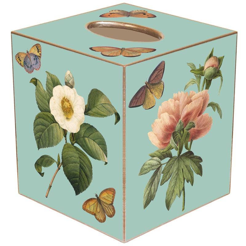 Aqua Floral Tissue Box Cover: Paper Mache - Sotre Collection