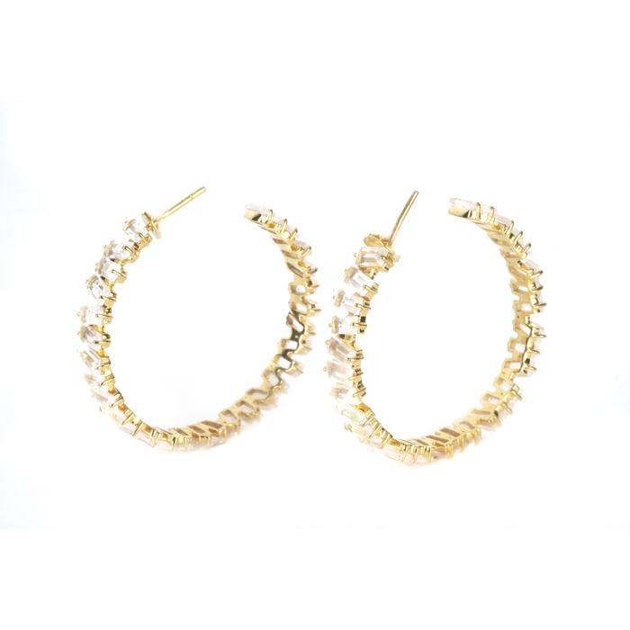 Thea Hoop Medium Earring - (12 Gemstone Options): Rose Quartz