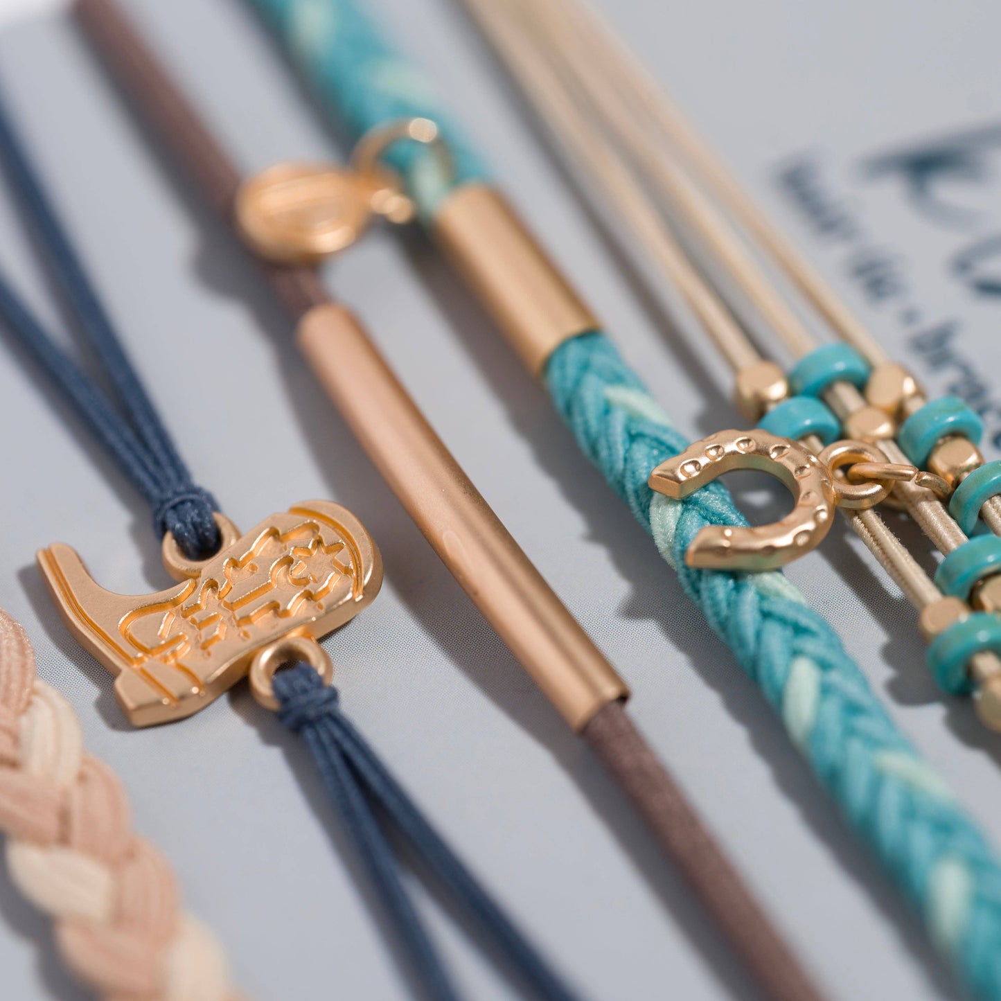 "Stride" Turquoise with Gold Cowboy Boot Hair Tie Bracelets: Medium